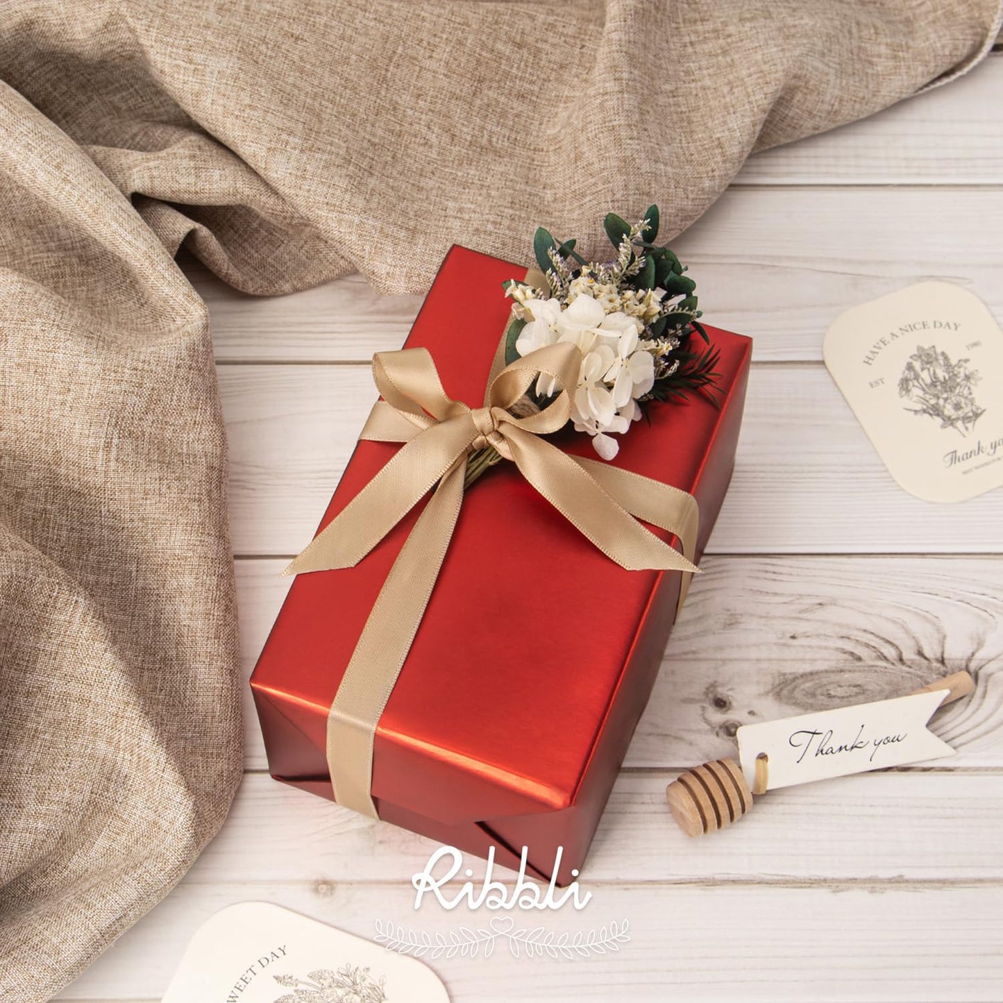 Ribbli Champagne Gold Satin Ribbon Double Faced Satin 1/2 Inch x Continuous 100 Yards-Champagne Ribbon for Gift Wrapping Crafts Wedding Decoration Bows Bouquet Floral Arrangement