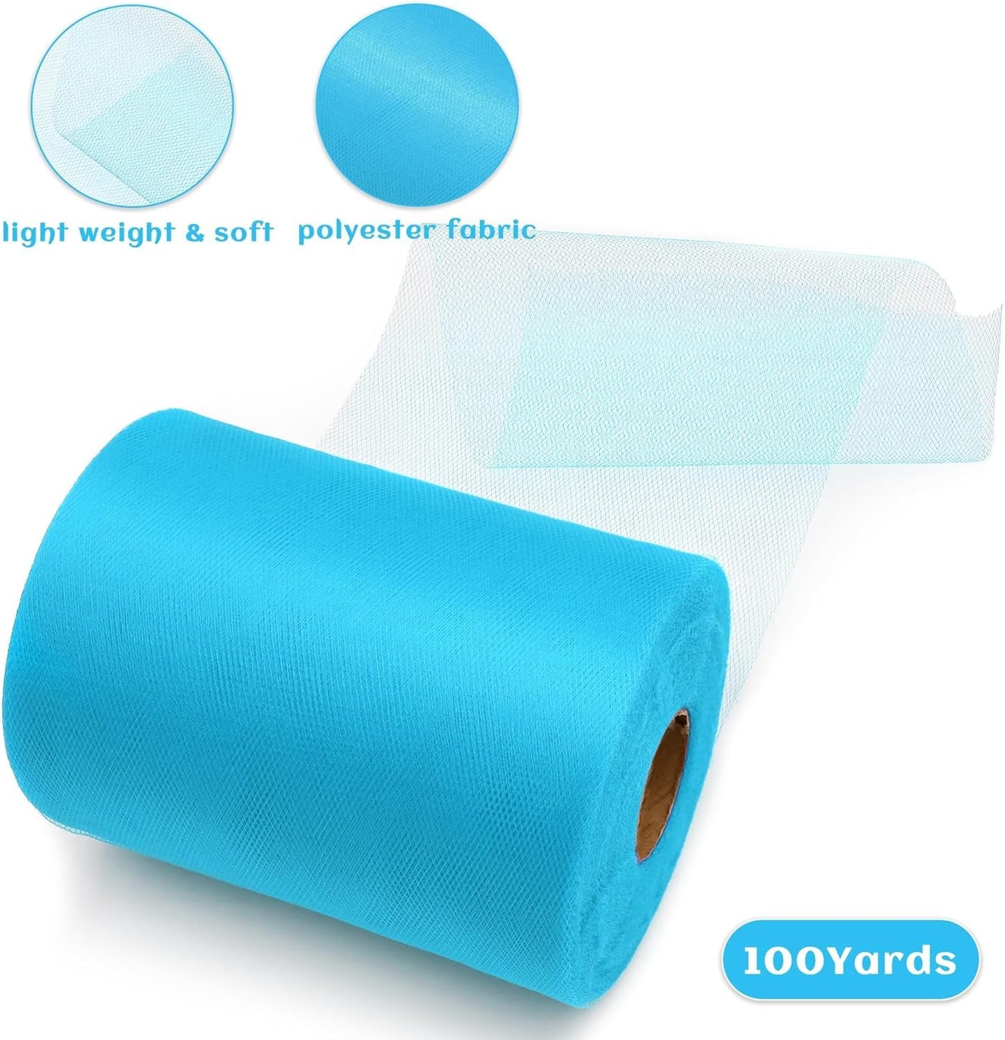 6 Inch × 100 Yards(300 Feet) Tulle Mesh Ribbon Turquoise Tulle Fabric Ribbon Roll Netting Spool for Tutu Skirt DIY Craft Wedding Decor Party Gift Wrapping Ornaments