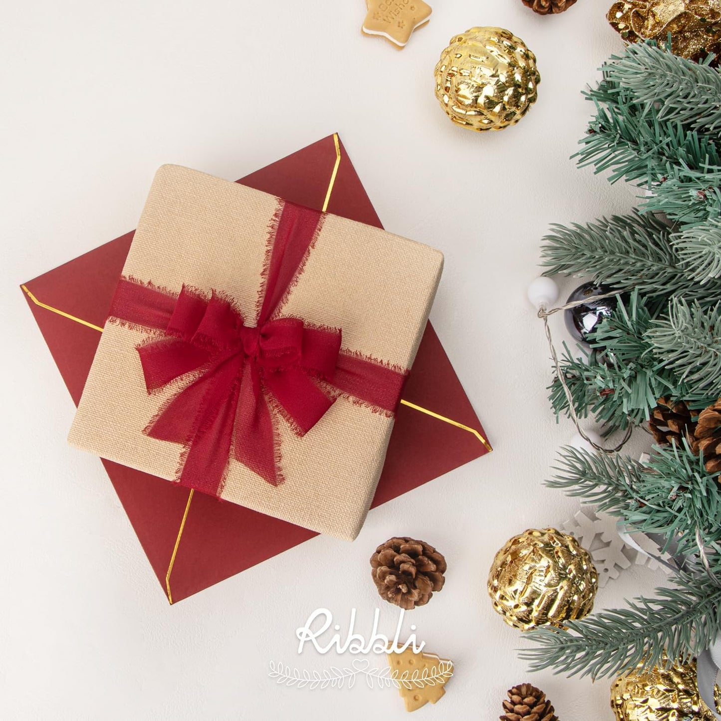 Ribbli Dark Red Ribbon 1 Inch x 3 Rolls Total 24 Yards Handmade Fringe Chiffon Silk Ribbon for Wrapping Wedding Invitations Bridal Bouquets DIY Crafts Home Decor