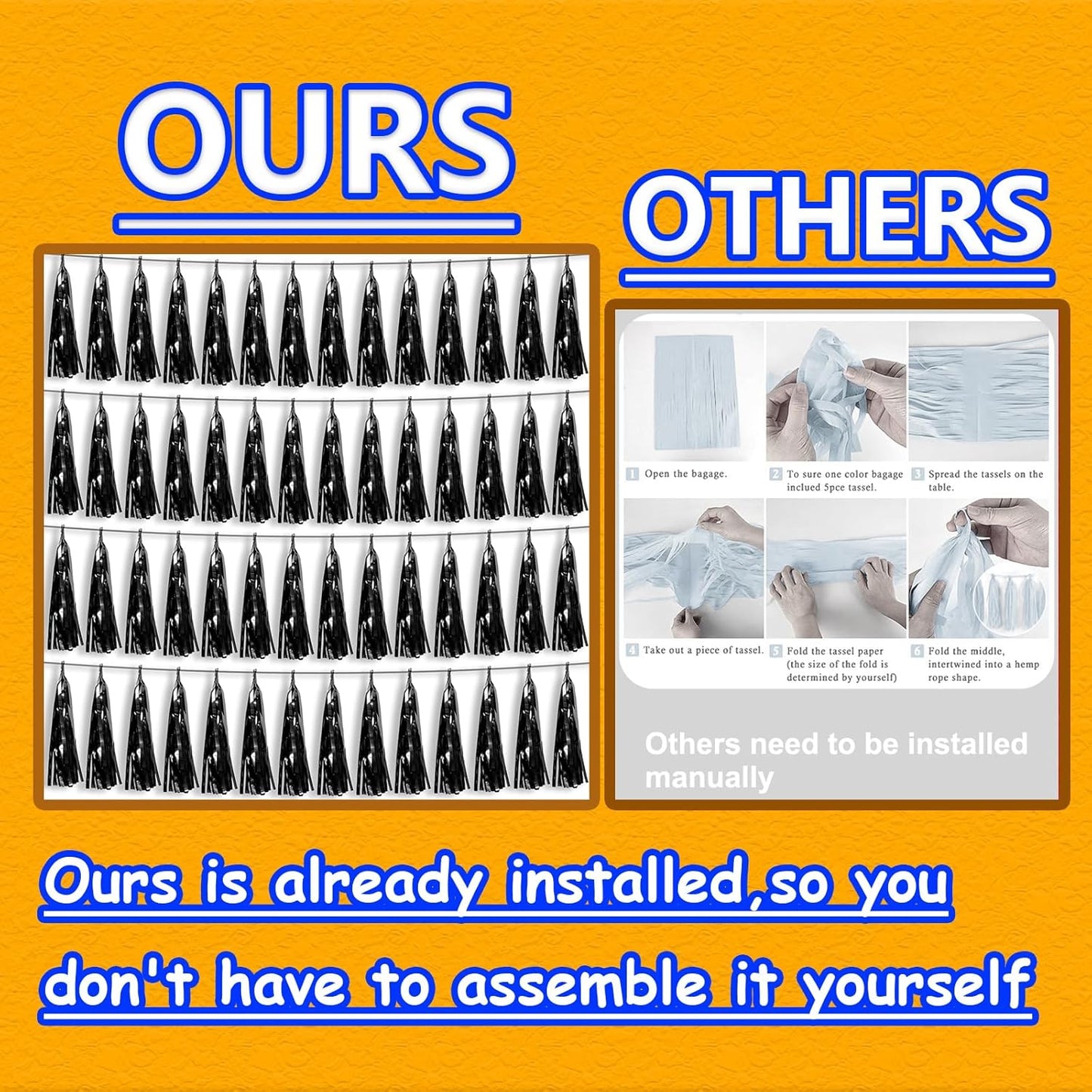 4P Black Foil Fringe Tassel Banner Garland Metallic Tinsel Streamers Wall Hanging Curtain Backdrop Banners for Parade Floats, 2024 Graduation Decorations, Father’s Day Party Decoration