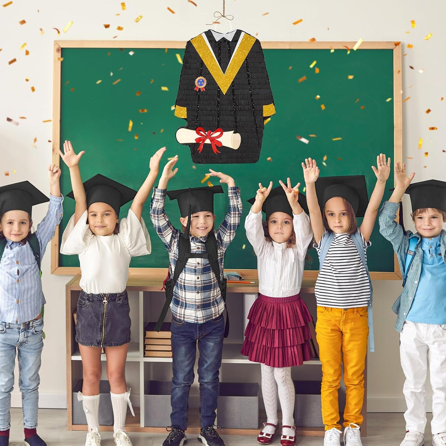 WERNNSAI Graduation Piñata - Graduation Gown Piñata with Blindfold and Bat Graduation Party Game Decorations for College School Elementary Kindergarten Party Games Supplies (12.5" x 16.5" x 3")