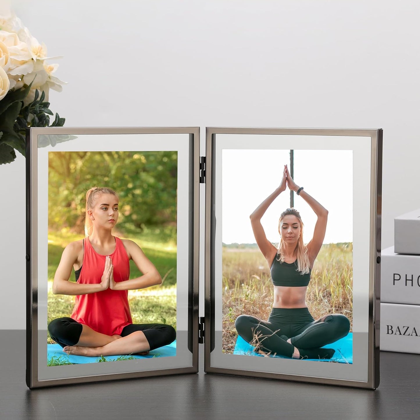 5x7'' Metal Black Double Floating Frame For Photo Sizes 2x3'', 3.5x 5'',For Tabletop/Shelf Photo Frame, Classy Gift for Wedding, Christmas,Birthady,Home or Office Decor.