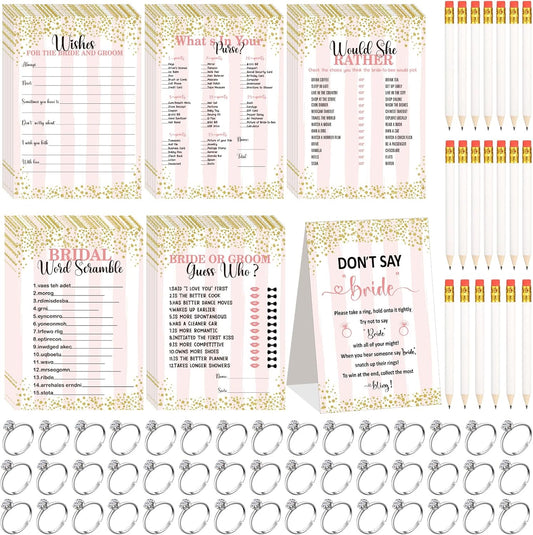 Estune 331 Pcs Bridal Shower Games Supplies, 5 Sets 250 Pcs Wedding Cards 1 Put a Ring on It Bridal Shower Games with 60 Rings and 20 Pencils(Confetti Style)