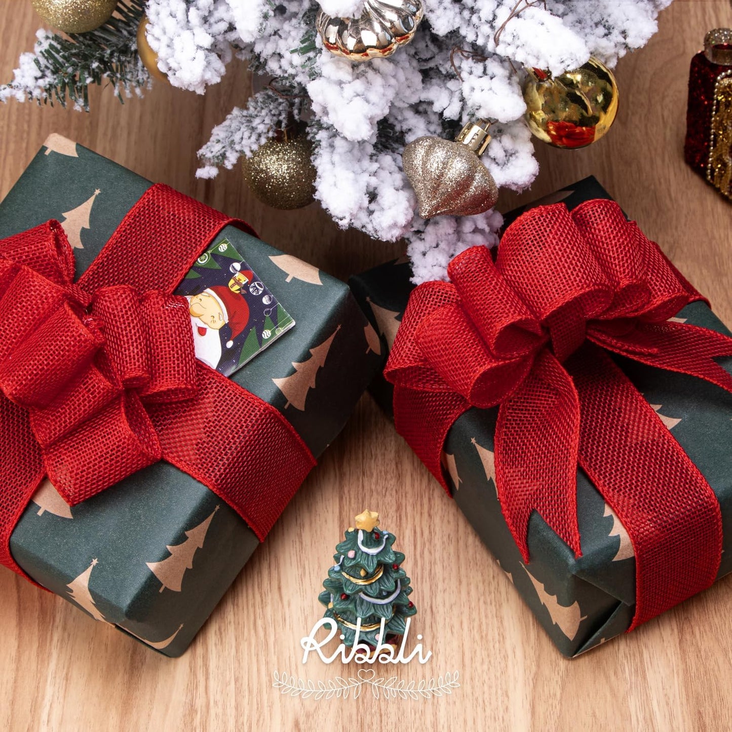 Ribbli Red Burlap Wired Ribbon, 1-1/2” Inch x Continuous 20 Yard, Red Wired Ribbon for Wreaths,Big Bows,Tree Decoration,Outdoor Decoration