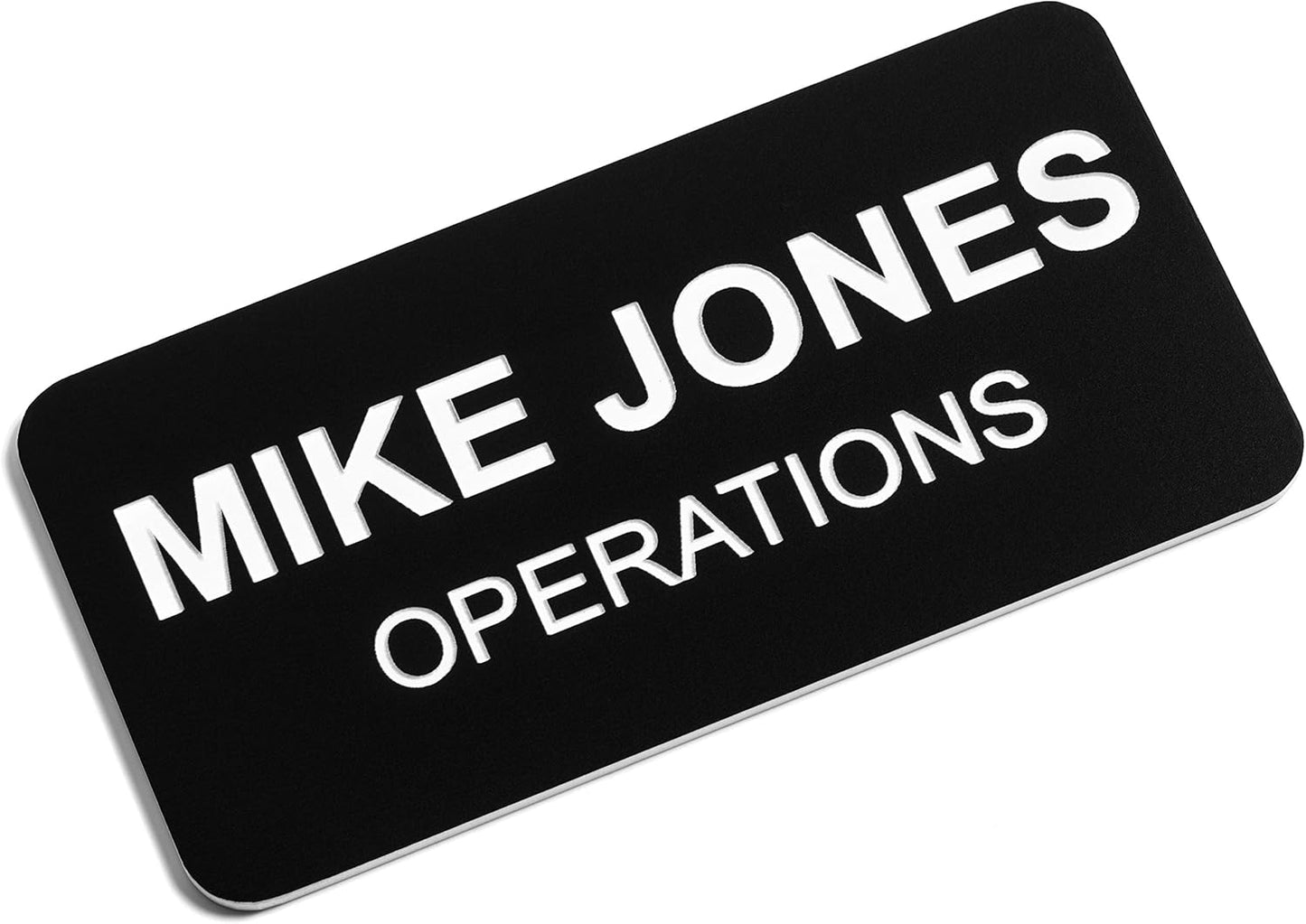 Custom Engraved Name Tag Badges – Personalized Identification with Pin or Magnetic Backing, 1.5 Inches x 3 Inches, Black/White