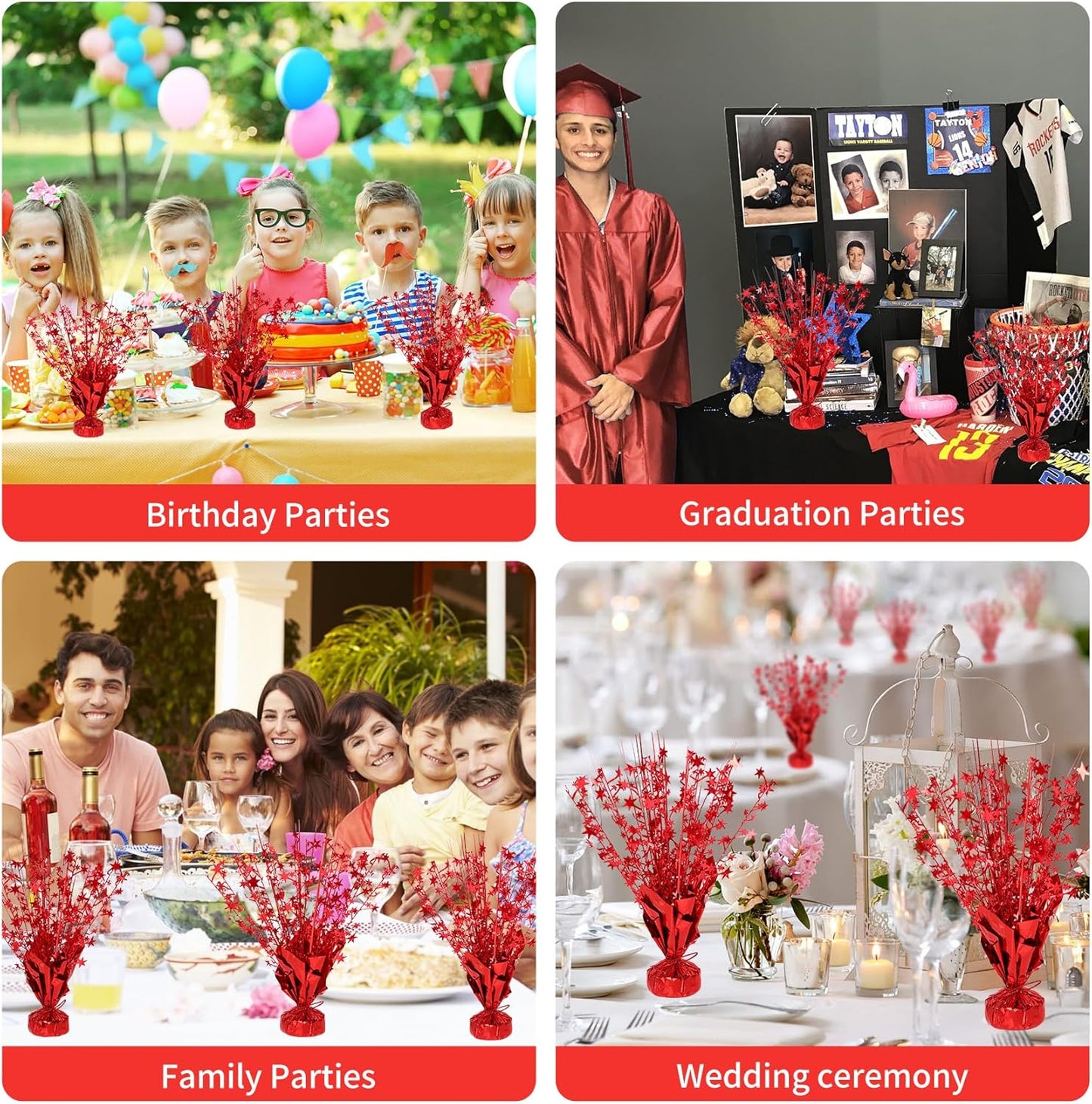 6 Pack Star Table Centerpieces for Party, Birthday Table Decorations for Kids Adults, Party Centerpieces for Tables for Wedding Baby Shower Graduation Holiday Event (Red)