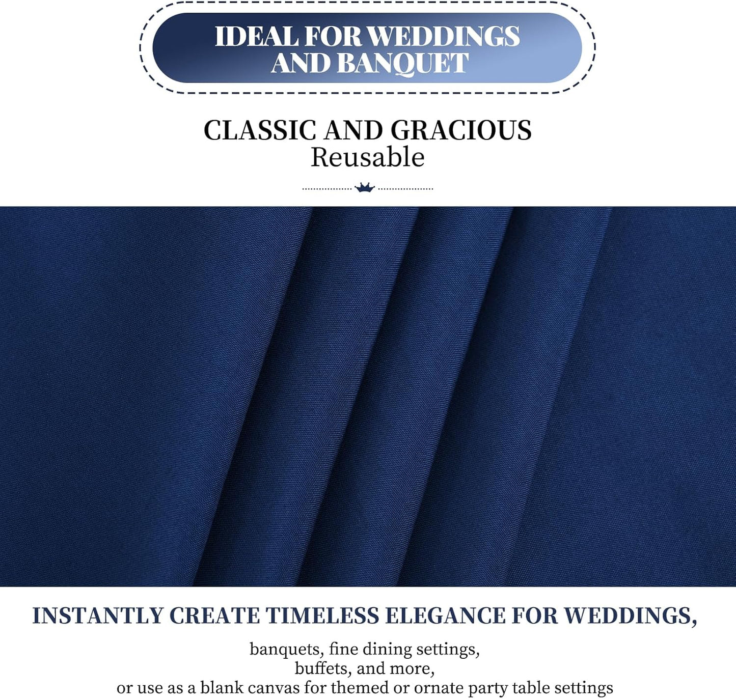 12 Packs 90 x 132 Inch Tablecloth, Navy Blue Polyester Table Cloth for 6ft Rectangle Tables, Stain and Wrinkle Resistant Washable Fabric TableCover for Wedding Banquets Parties Buffet Dining Table