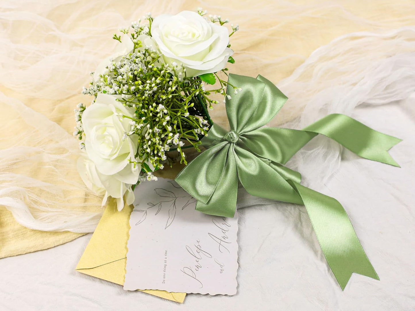 Sage Green Satin Ribbon 1-1/2 inch X Continuous 100 Yards, Single Face Polyester Ribbon Perfect for Gift Wrapping, Flower Bouquet, Wedding Decor, Crafts, Bow Making, Sewing and More