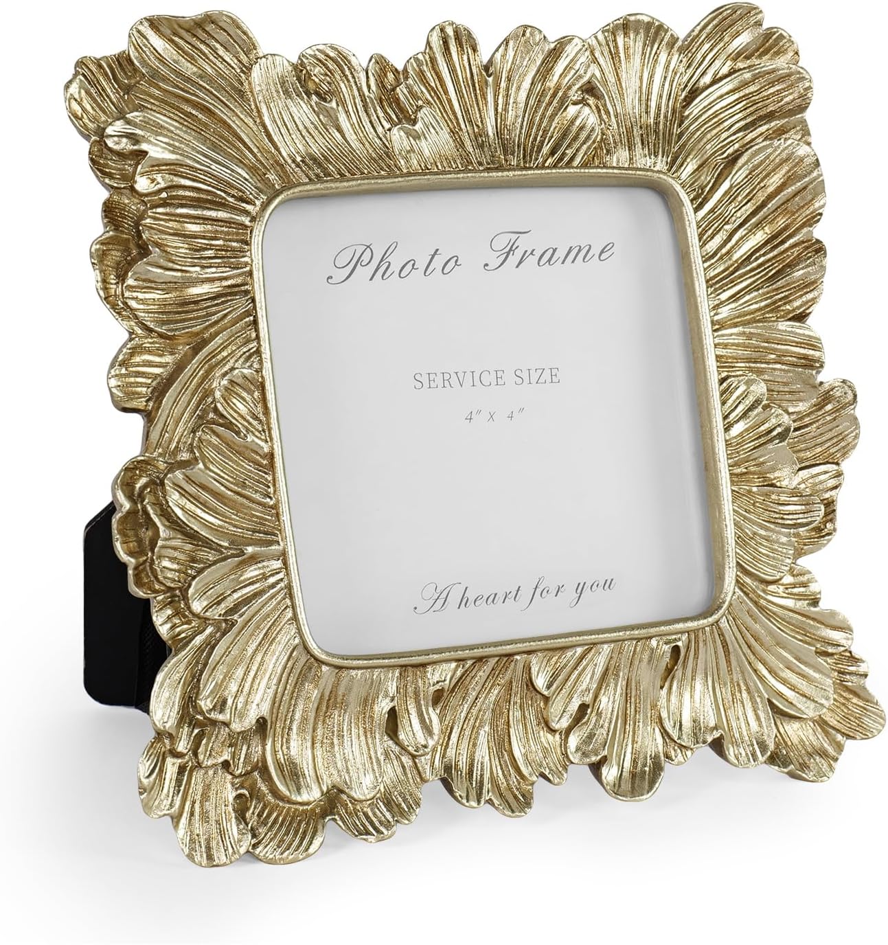 Cuspin Gold Picture Frames 4x4, Vintage Gold Resin Photo Frame Palm Leaves Textured with Glass Front, Elegant Retro Square Frame for Wall and Tabletop Display Home Decor