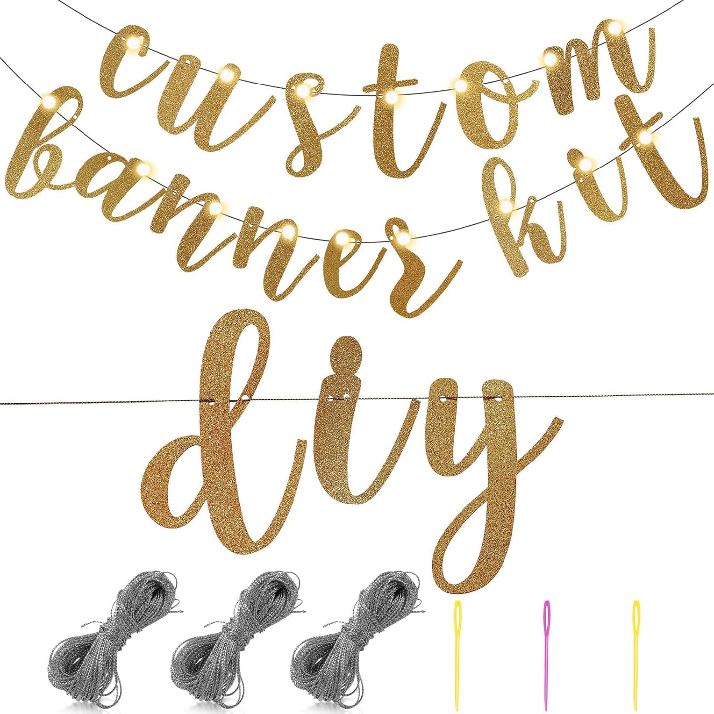 TaoBary 167 Pcs DIY Banner Kit Happy Birthday Glitter Banner Customizable Glitter Make Your Own Kit 162 Letters Symbols and Numbers 3 Rope for Birthday Halloween Wedding Christmas(Champagne Gold)