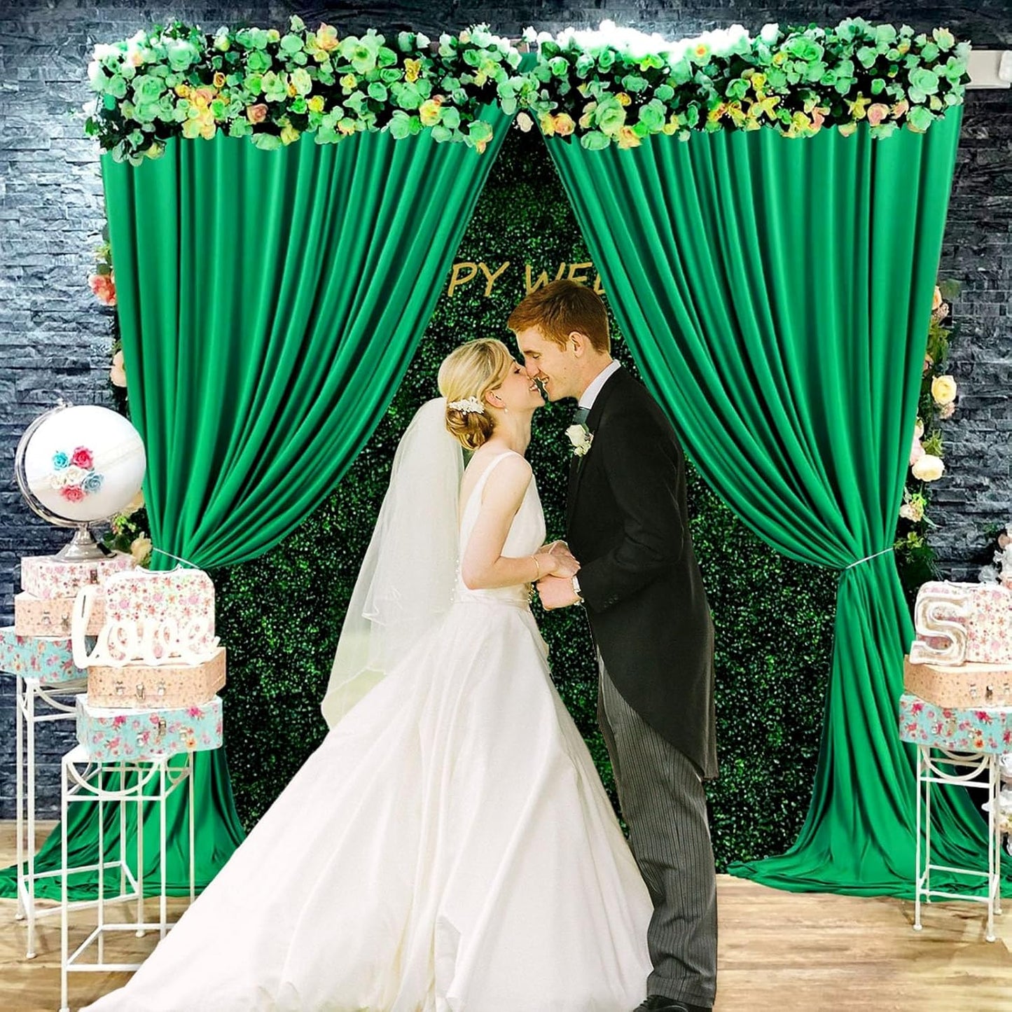 10 x 7 Feet Hunter Green Backdrop Curtain for Partie, Background Curtains for Photoshoot, Birthday, Wedding, Halloween, Thanksgiving, Christmas, New Year Party Decorations 5Ft x 7Ft, 2 Panels