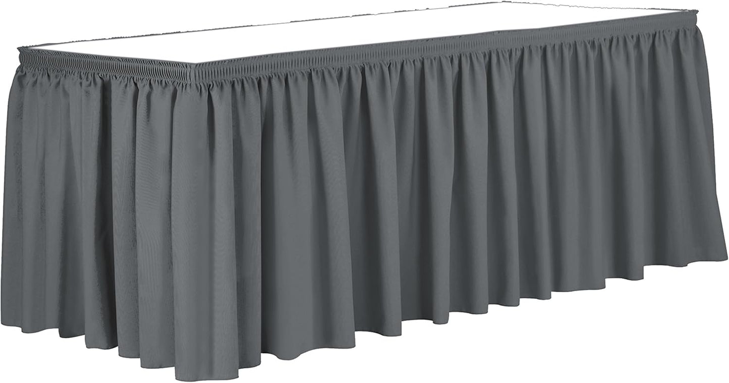 Ultimate Textile Pleat Polyester Fabric Table Skirt - Machine Washable Flame Resistant with Clips for Events, Weddings & Trade Shows, Cut & Sewn in Paterson, NJ - Charcoal, 21' Shirred Pleat