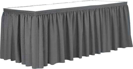 Ultimate Textile Pleat Polyester Fabric Table Skirt - Machine Washable Flame Resistant with Clips for Events, Weddings & Trade Shows, Cut & Sewn in Paterson, NJ - Charcoal, 14' Shirred Pleat