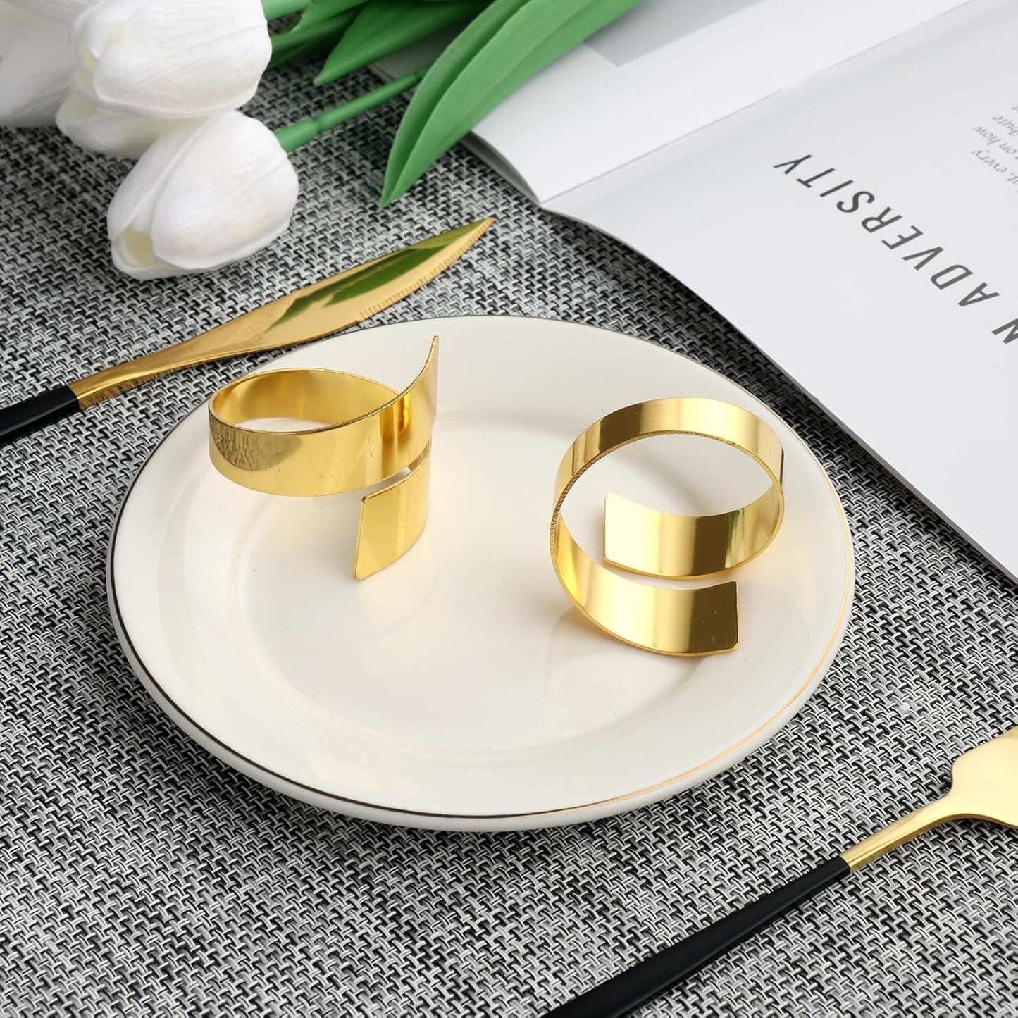 Gold Napkin Rings Set of 10, Metal Material (Gold, Normal)