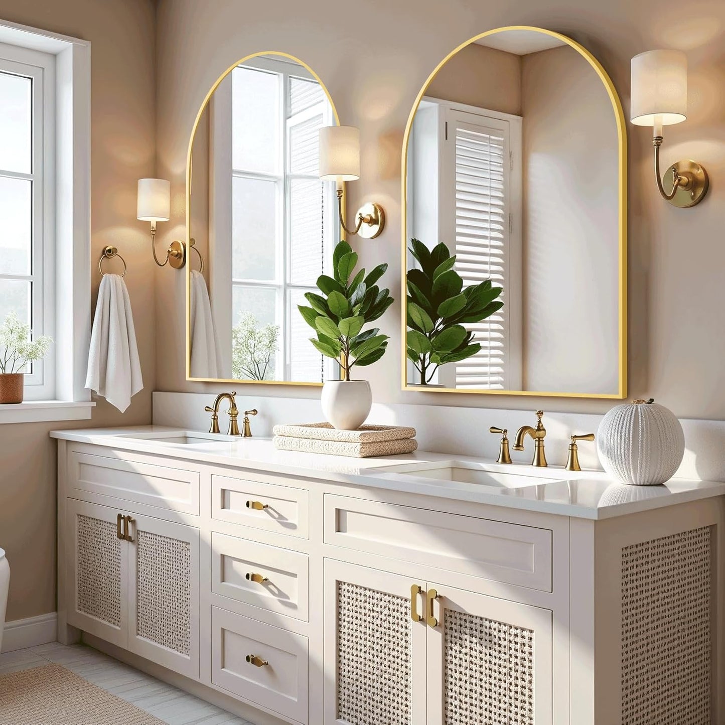 Arched Bathroom Mirror for Wall, Mirror for Vanity,38''x26'' Large Wall Mounted Mirror, Metal Frame (38''x26'', Gold)