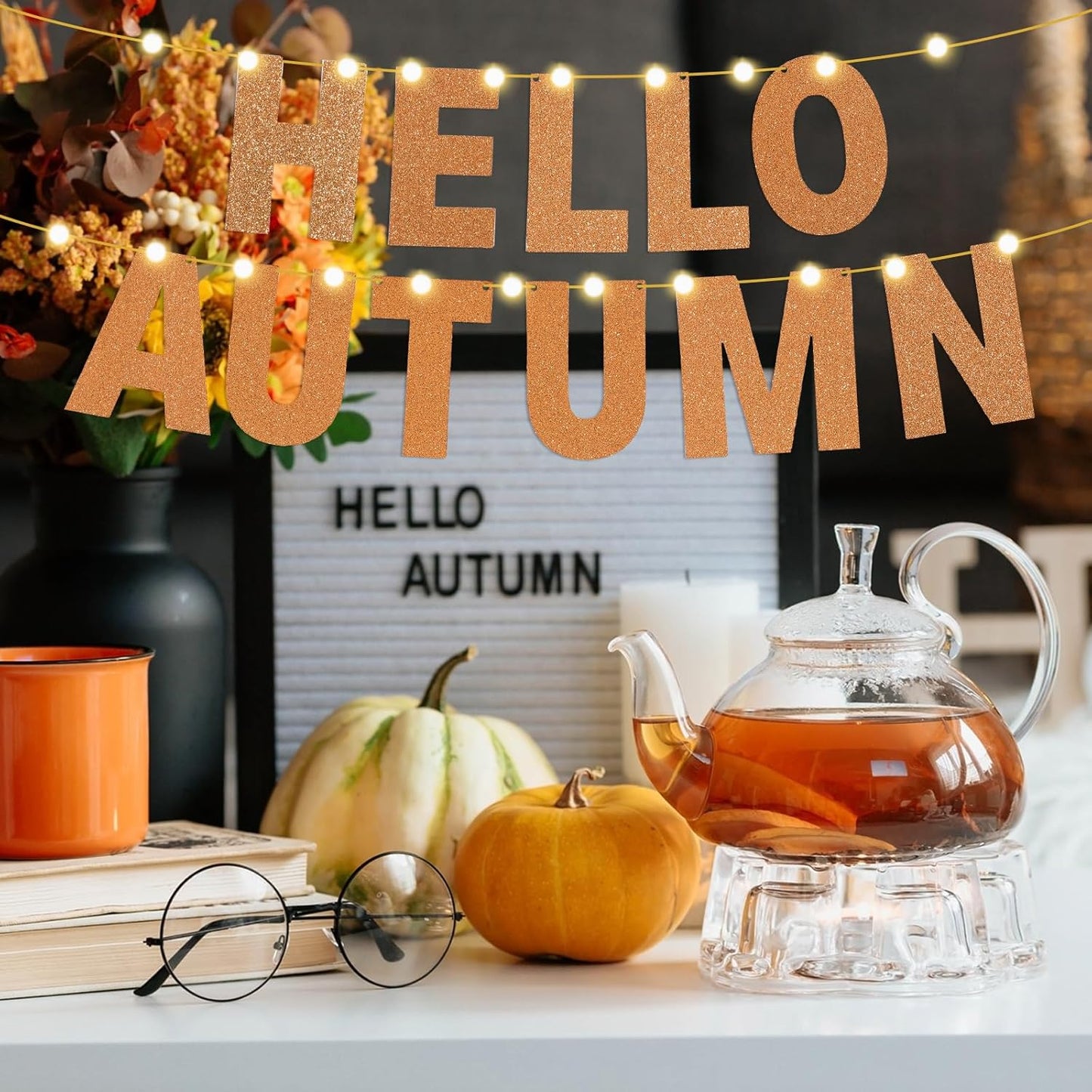 TaoBary 112 Pcs DIY Letter Kit Glitter Customizable Banner Letters Include 107 Letters and Numbers 3 Rope and 2 Needles for Birthday Halloween Christmas Wedding Valentine Party Decor(Glitter Orange)