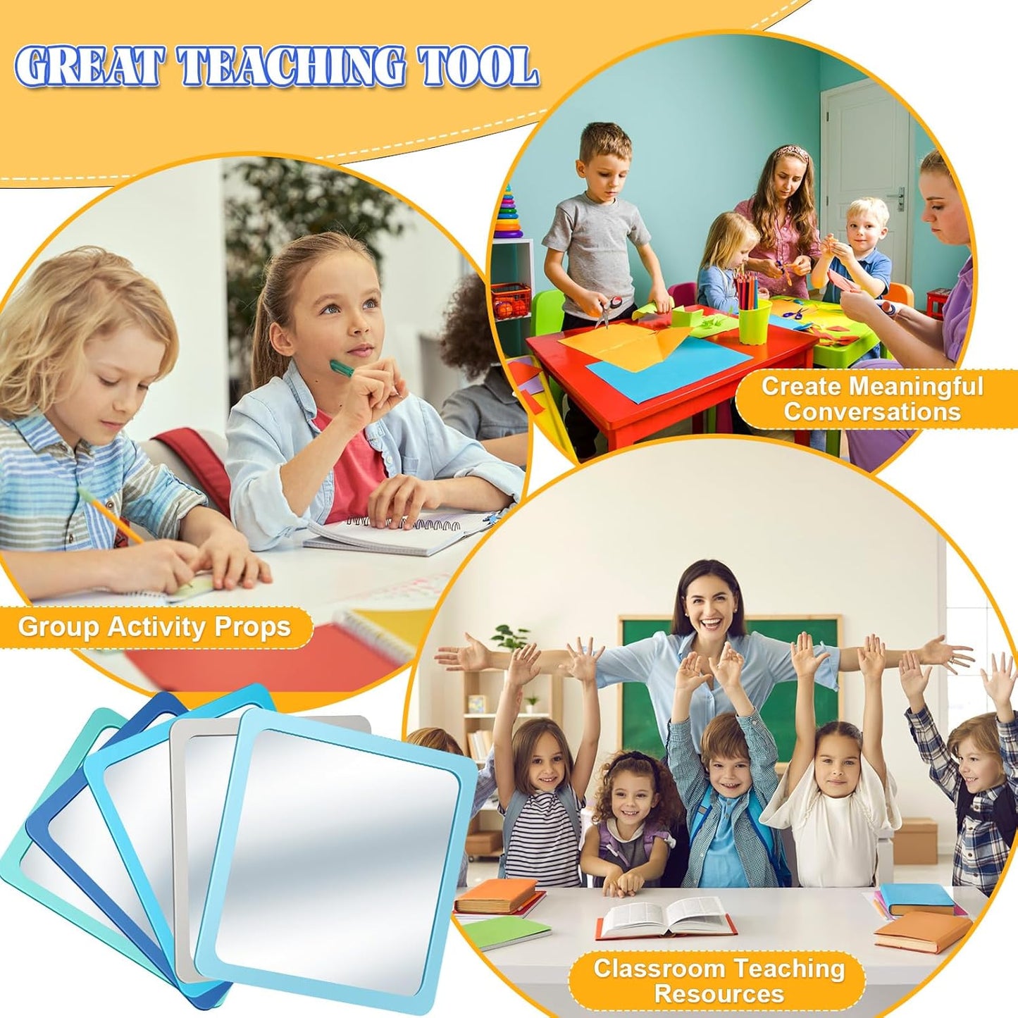 Dandat 10 Pcs Small Mirrors for Kids 6 x 6 Inch Square Shatter Proof Reflector Toddler Glass Plastic Reflector for Classroom DIY Craft Preschool Facial Expression (Blue-Gray Colors)