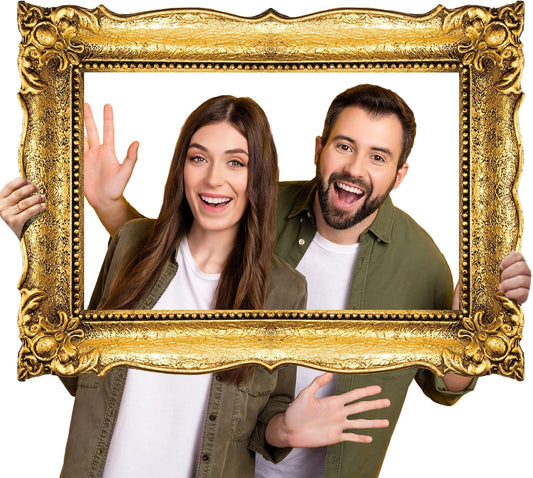 Upgraded 32 x 24 Inch Large Photo Booth Props Picture Frame Vintage Photo Frame Friends Selfie Props for Wedding Mexico Birthday Bachelorette Party Supplies(Gold Style)