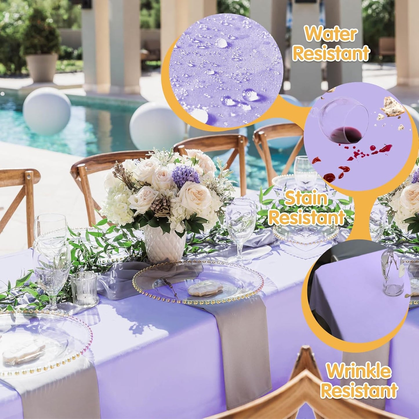 BRILLMAX 8 Pack Lavender Tablecloths for 6 Foot Rectangle Tables 60 x 102 Inch - 6ft Rectangular Bulk Linen Polyester Fabric Washable Cloth Cover for Wedding Reception Banquet Birthday Party