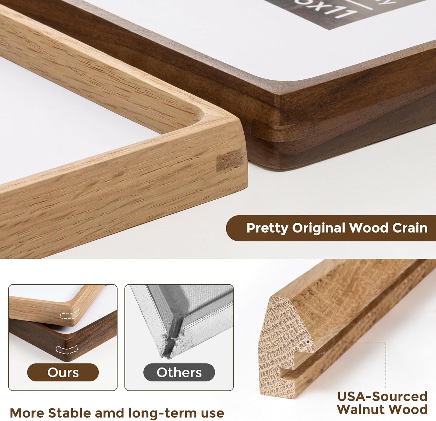 9x12 Picture Frame USA-Sourced Natural White Oak Solid Wood Photo Frame Handcrafted Rounded Corner with Mat to 6x8 Picture Display with Real Glass Family Picture, Certificate