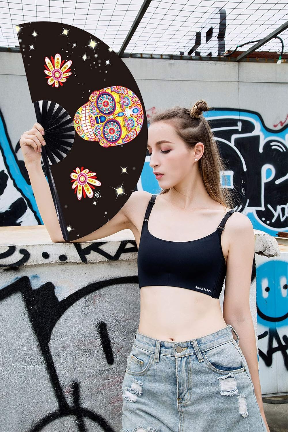 Amajiji Large Folding Hand Rave Fan Popping Fan for Line Dancing Clacking Fans for Boots On The Ground Dance,Party,Decoration,Festival (Alien)