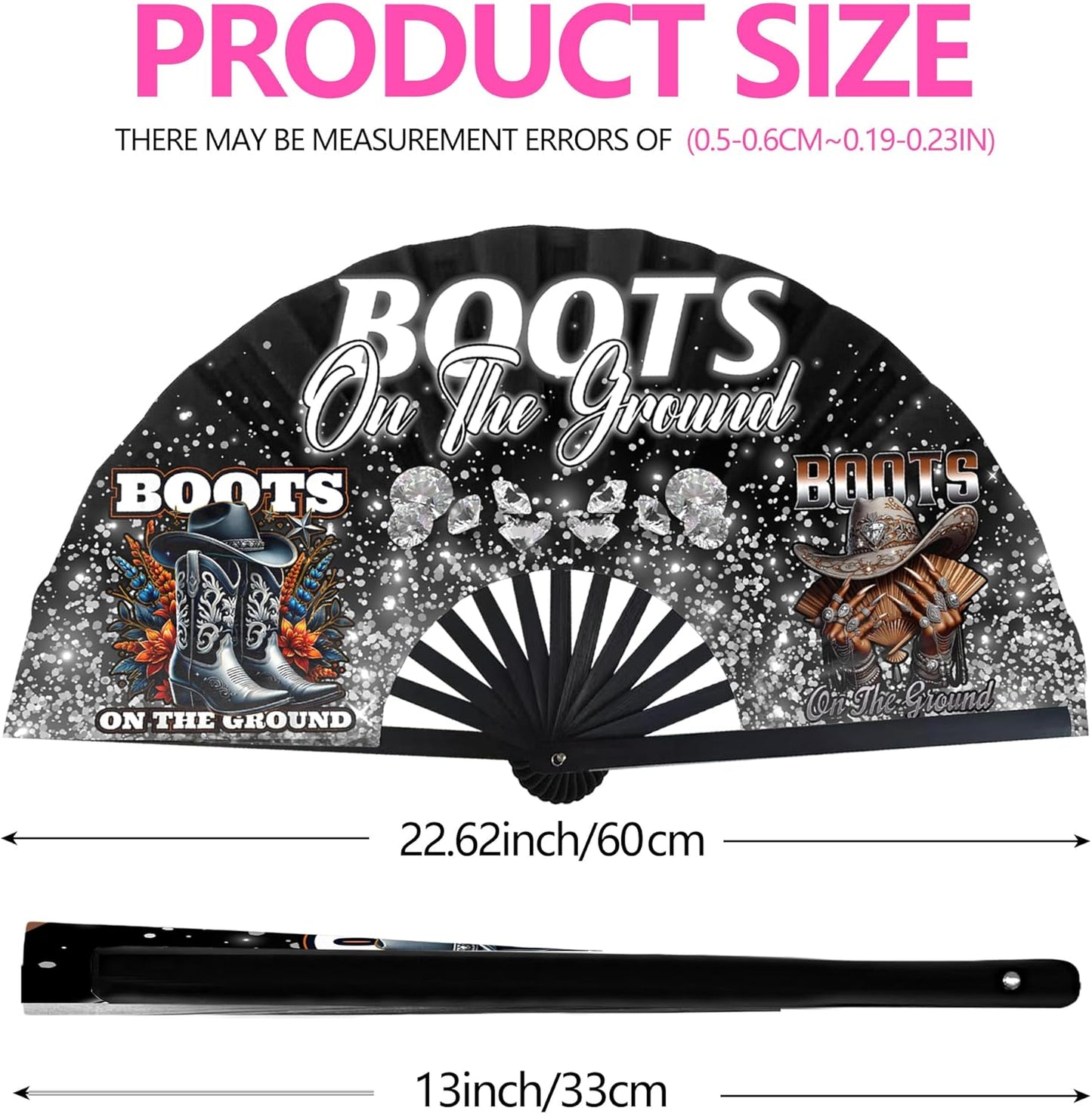 Boots On The Ground Hand Fan,Where Them Fans At Folding Fans,Clapping Clacking Fans For Line Dancing Unique Oriainal Pattern for Party Props Perfect Gifts for Line Dance Lover (Style 1)