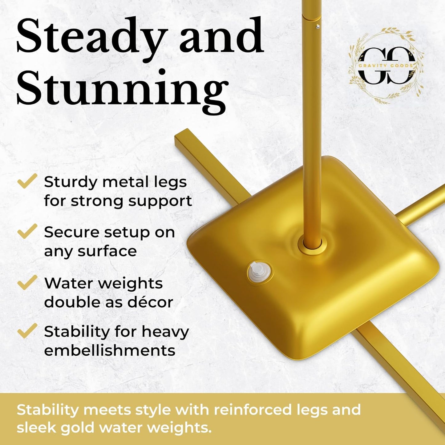 7.2FT Gold Wedding Backdrop Arch Stand with White Spandex Cover – Metal Frame, Water Weights & Storage Bag – Party, Birthday, Baby Shower, Bridal Shower, Wedding Ceremony, Photo Booth Decor