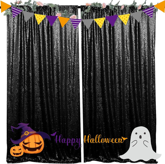 4FTx8FT Black Sequin Backdrop Curtains 2 Panels Sparkly Backdrop Drapes for Halloween Christmas Parties, Baby Showers,Birthday