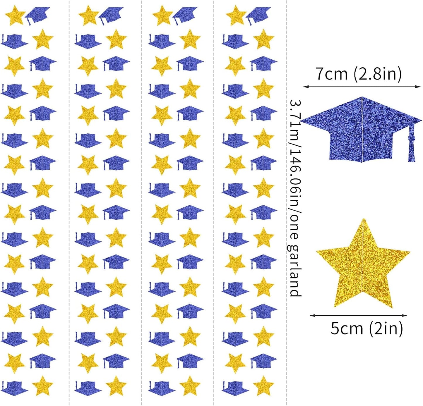 Navy-Blue Gold Graduation-2025 Class Party-Decorations - Congrats Grad Hat Star Banner Streamers Garland,Senior High School Night College Congratulations Decor Supplies Ouruola