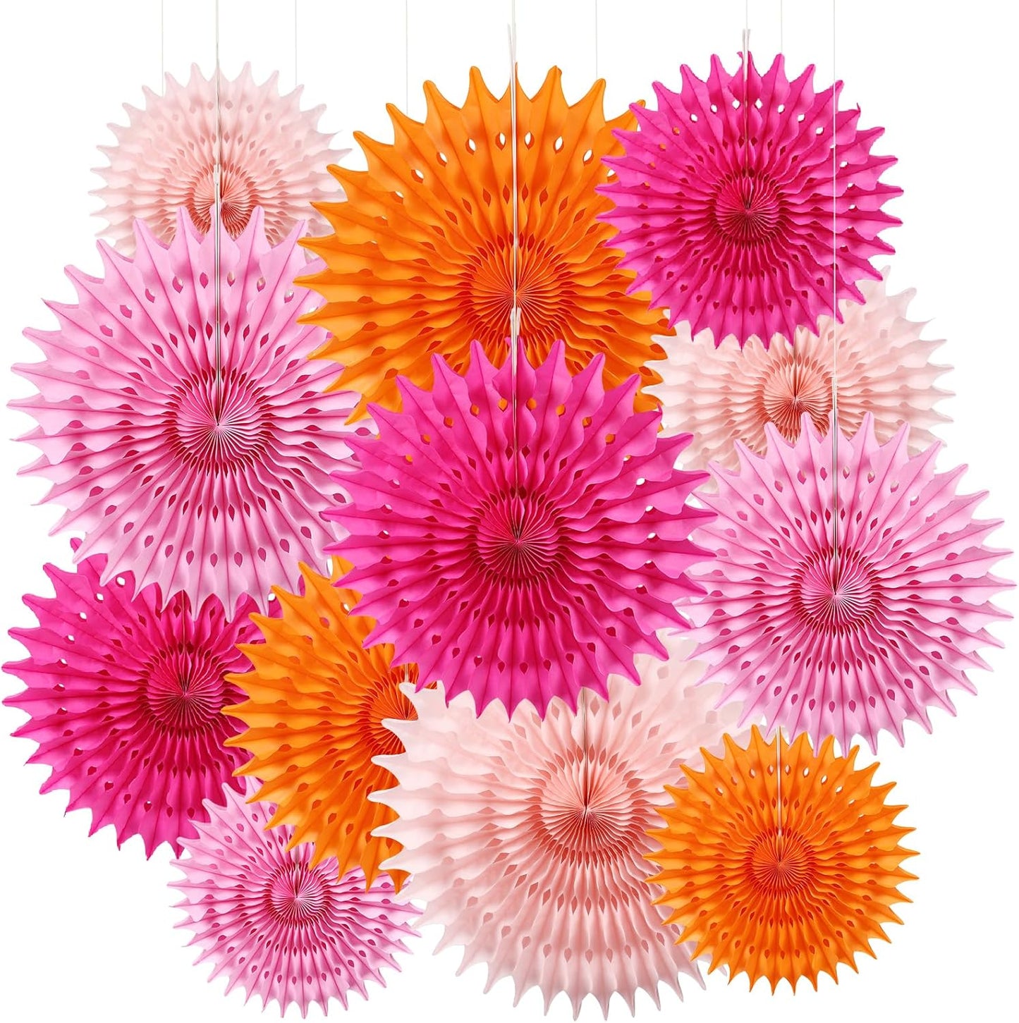 BestoFun 12PCS Paper Fans Orange and Hot Pink Party Decorations Tissue Paper Flowers Decorations for Girl Groovy Birthday Baby Shower Wedding Bachelorette Room Wall Hanging Décor