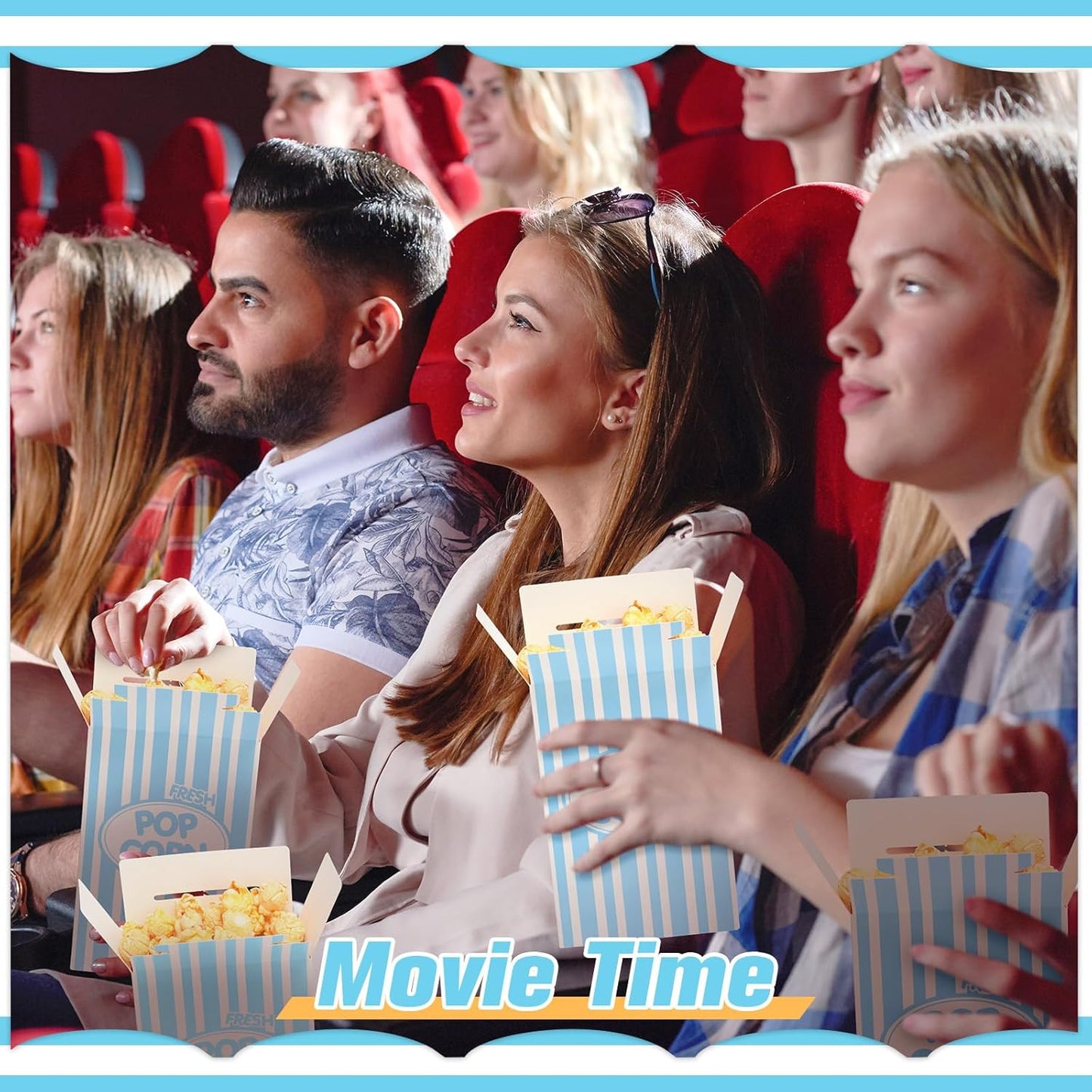 Xinnun 200 Pcs Paper Popcorn Boxes 1 oz Close Top Oil Proof Disposable Popcorn Container 6 x 4 x 2 Inch Stripes Leak Proof Popcorn Boxes for Party Movie Party Theater Night Birthday (Blue)