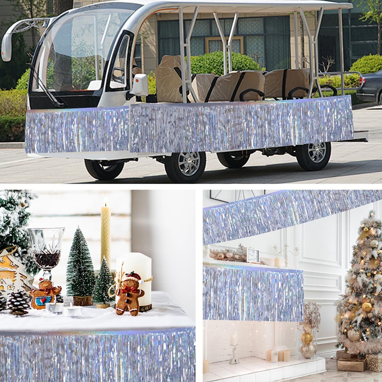 Laser Silver Birthday Decorations Tinsel Garland Parade Float Decorations for Trailer 4Pack 12FT Christmas Party Decor Ceiling Fringe Banner Silver Backdrop for Streamers Party Decorations
