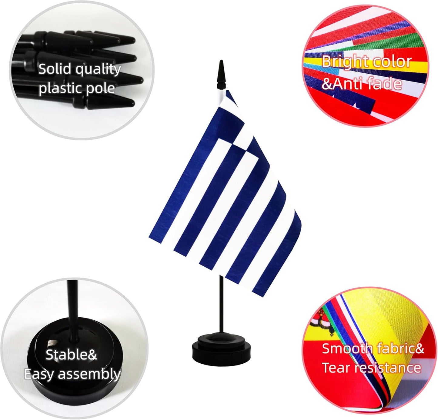 2 Pack Greece Desk Flag, Greek Table Office Flag with Solid Pole and Stand Base, International Country Flag, Festival Celebration, Classroom Meeting Desktop Decoration (Greece)