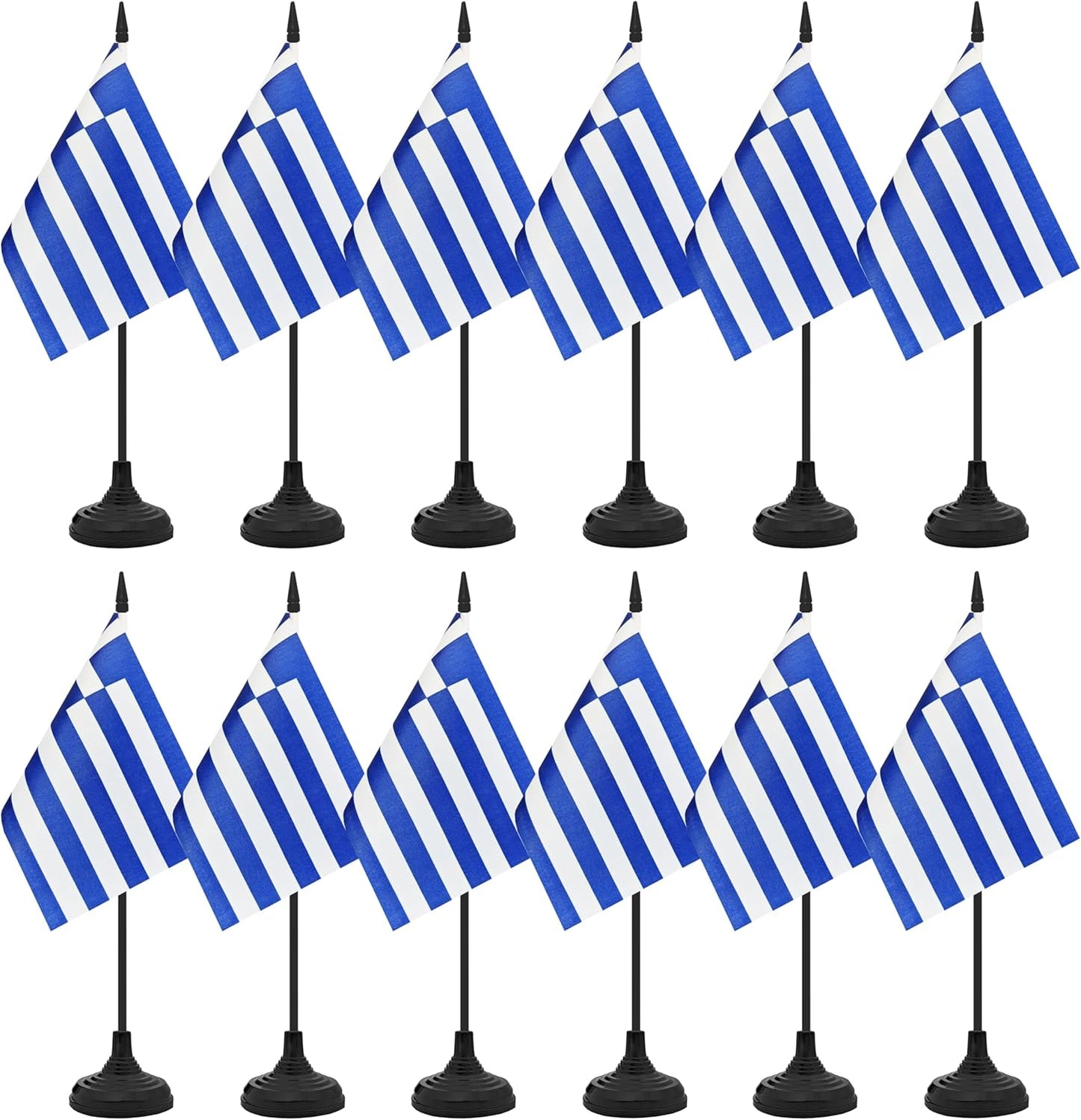 12 Pack Greece Desk Flag Set, Greek Table Office Flag, Small Miniature Desktop Flag With Black Pole and Black Base, Classroom, Offices Meeting Desk Decoration (Greece)