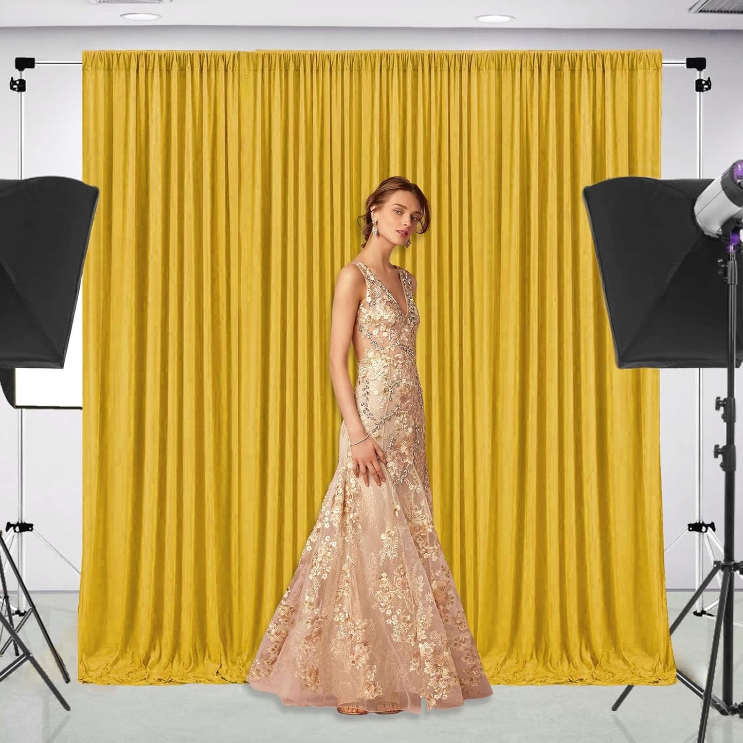 10 x 7 Feet Gold Backdrop Curtain for Partie, Background Curtains for Photoshoot, Birthday, Wedding, Halloween, Thanksgiving, Christmas Day, New Year Party Decorations 5Ft x 7Ft, 2 Panels