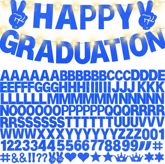 167Pcs DIY Glitter Customizable Banner Kit Hanukkah Custom Banners DIY Happy Birthday Letters Personalized Banner Decor for Christmas Baby Shower Birthday Party Decoration(Glitter Sapphire Blue)