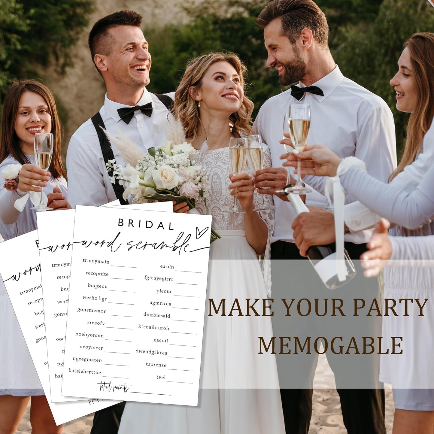 Fun Wedding Shower Games Bridal Word Scramble who knows the bride best 25 Game Cards with 1 Answer Card Bridal Shower Game Rustic Ideas Activity for Engagement Wedding Party Entertainment - A03