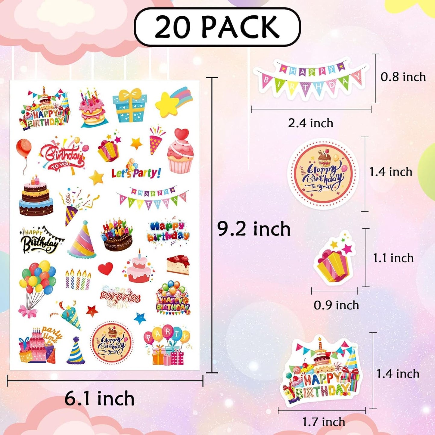 Happy Birthday Stickers for Kids Adults 660 Counts Large Happy Birthday Adhesive Stickers Party Gifts Bags Box Celebration Envelope Sealing, Gift Wrap Decorations 20 Sheet