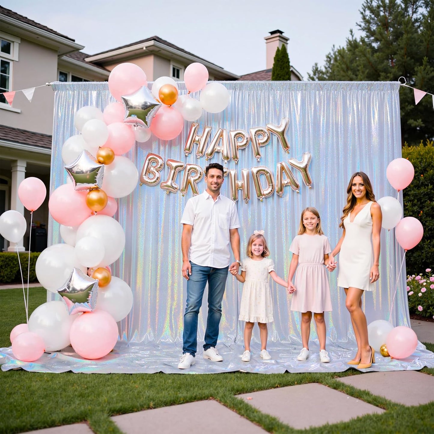 gogoparti 10x10FT Laser Silver Sequin Backdrop Curtain - 2 Panels of 5x10FT Wrinkle-Free Glitter Drapes for Photography, Birthdays, Weddings & Graduations