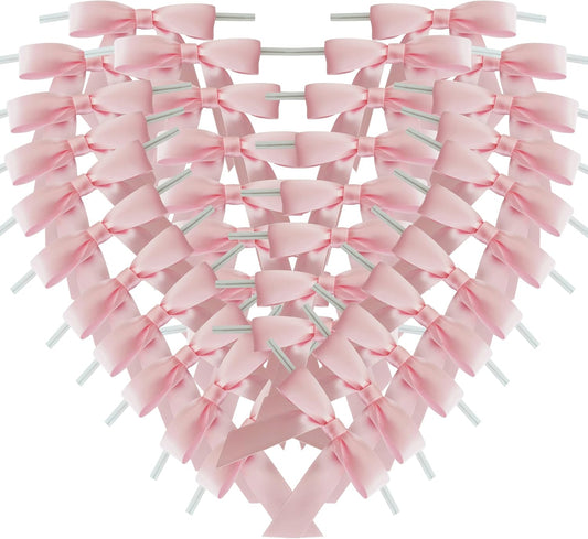50pcs 2.5" Light Pink Polyester Satin Ribbon Bows with Twist Ties for Gift Wrapping Packing Easter Rabbit Decoration (Lt.Pink)