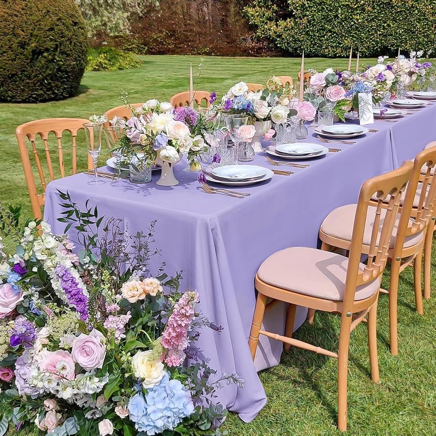 fani 12 Pack 60 x 126 Inch Rectangle Tablecloth Lavender Polyester Tablecloth for 8 Ft Rectangle Tables, Washable Fabric Table Cloth for Wedding Dining Table Buffet Parties Camping