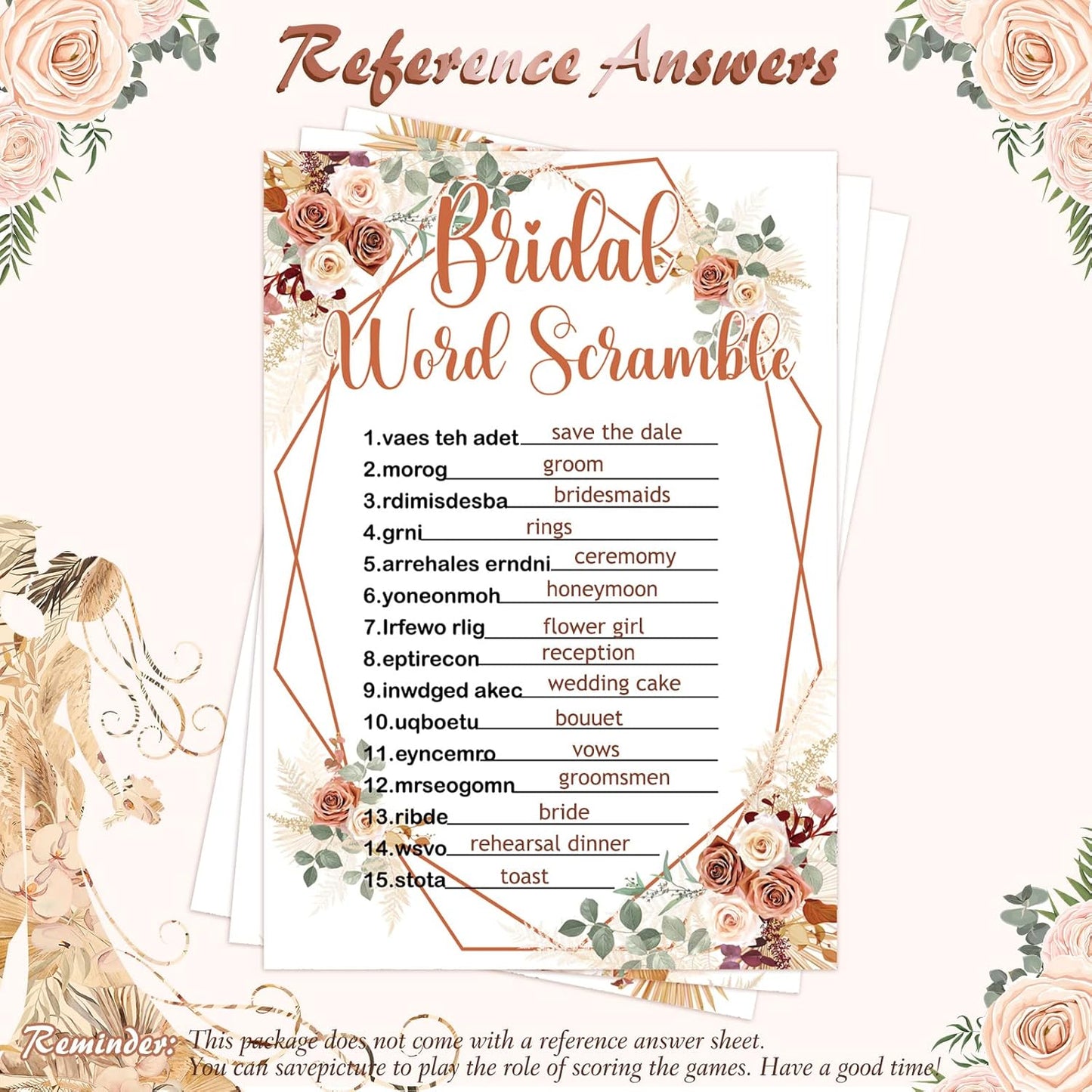 Teling 145 Pieces Bridal Shower Game Bridal Shower Favors Set Wedding Games Cards and Pencils for Bride Groom Bachelorette Party Wedding Party Favor(Boho Style)