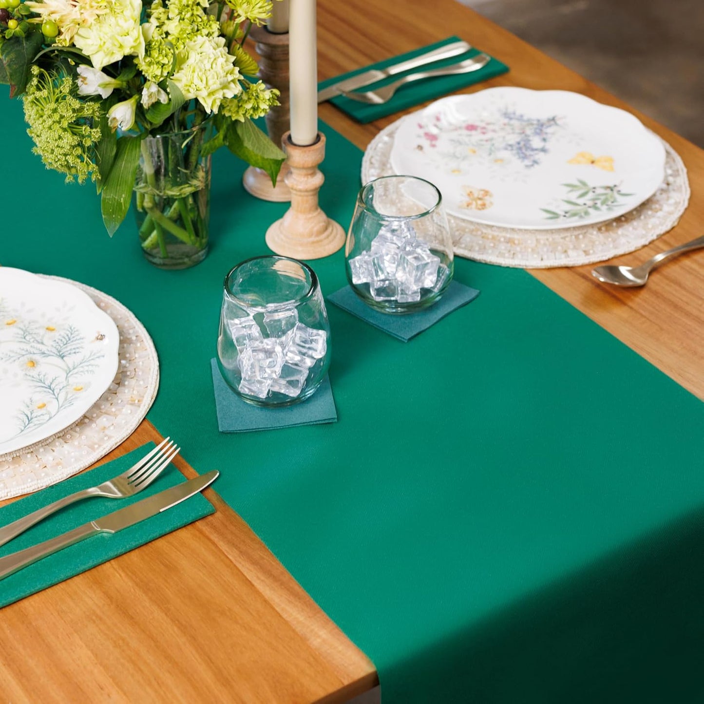 American Homestead Paper Table Runner Roll - 78 ft. Disposable Linen-Like Table Cover Roll - 20 Perforated Table Runners (16" x 48") for Parties, Weddings, and Events -Green