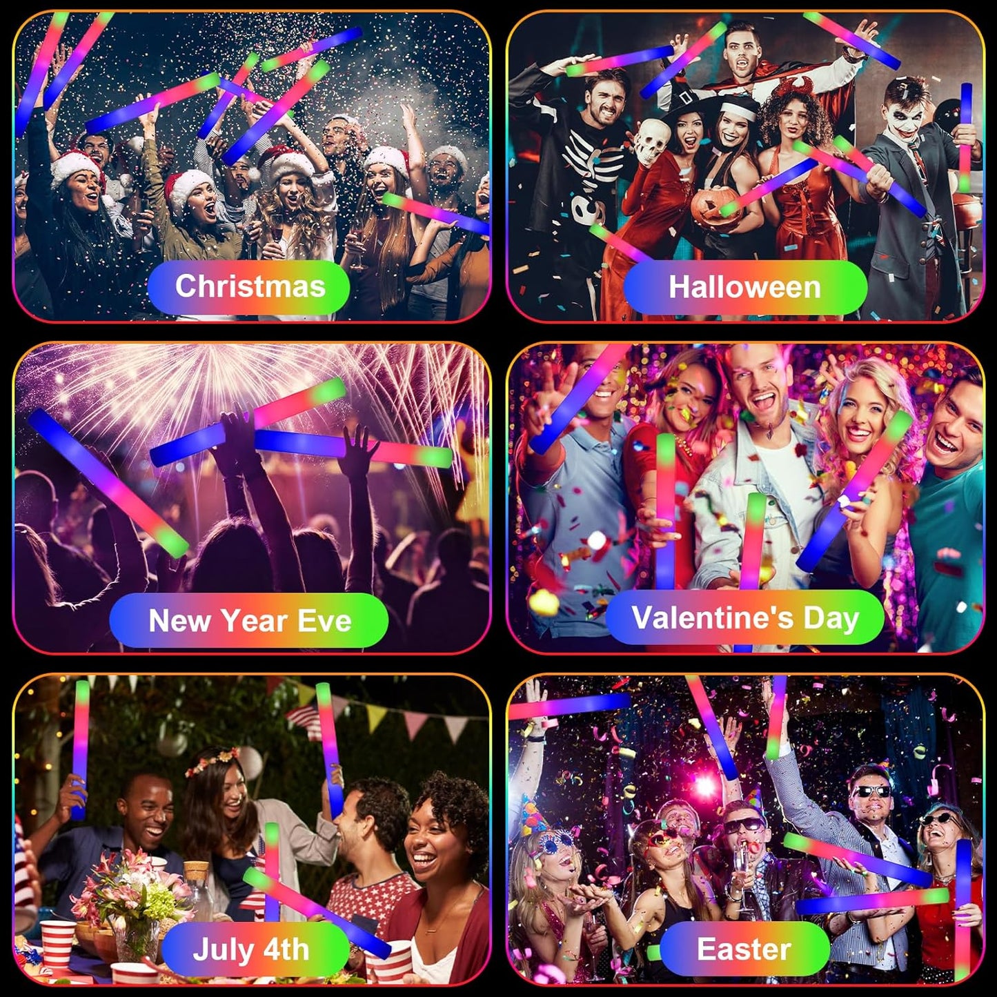 EXCECAR 208PCS Foam Glow Sticks Bulk Party Pack, Foam Light Up Sticks, Light Up Foam Sticks, 3 Mode Colorful Flashing, Glow in The Dark Sticks for Wedding Halloween Christmas Concert Party Supplies