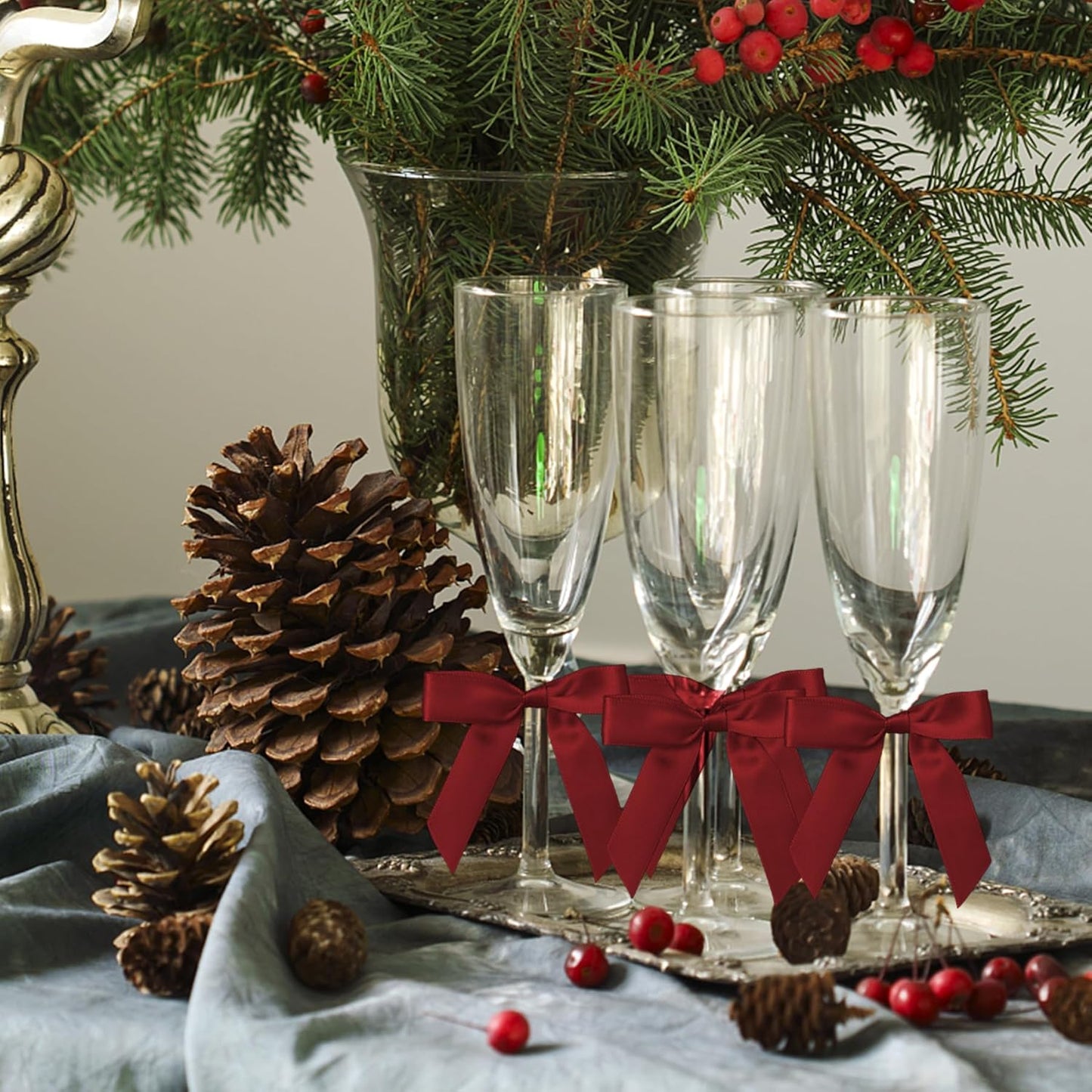 50Pcs Wine Red Twist Tie Bows for Gift Wrapping 2.5" Satin Ribbon Bow for Treat Bags Cake Balloons Birthday Party Favors Wedding Decorations