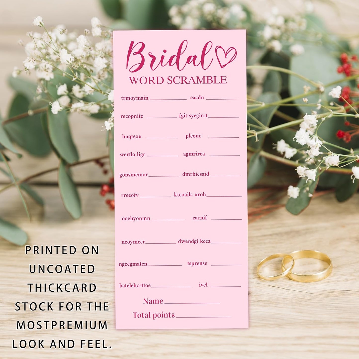 Pink Wedding Shower Games Cards, Bridal Word Scramble, 25 Game Cards with 1 Answer Card, 4x9, Bride Wedding Receptio Supplies, Engagement Party Supplies-A06