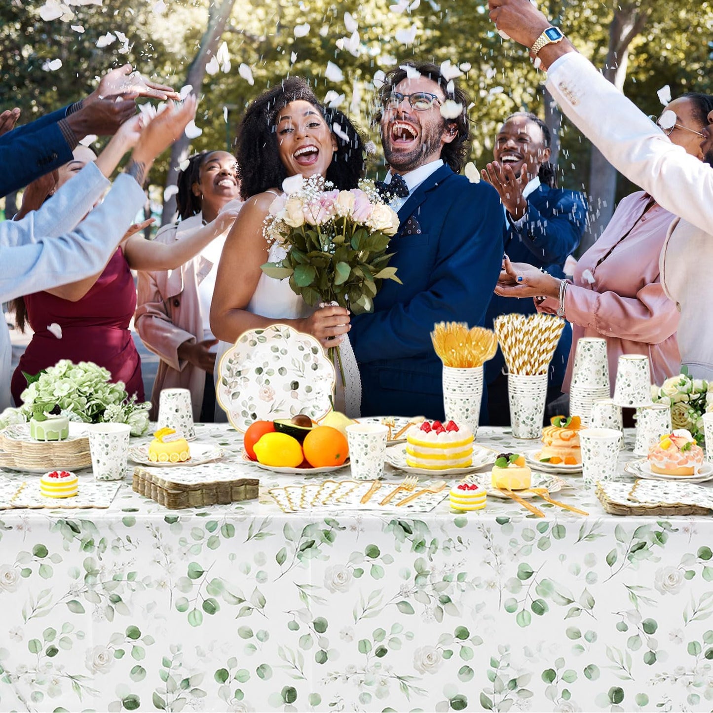 452 Pcs Sage Green Baby Shower Party Decorations for 50, Eucalyptus Leaves Paper Plates Napkins Cups Tablecloth Cutlery Straws for Bridal Baby Shower Birthday Woodland Party Supplies