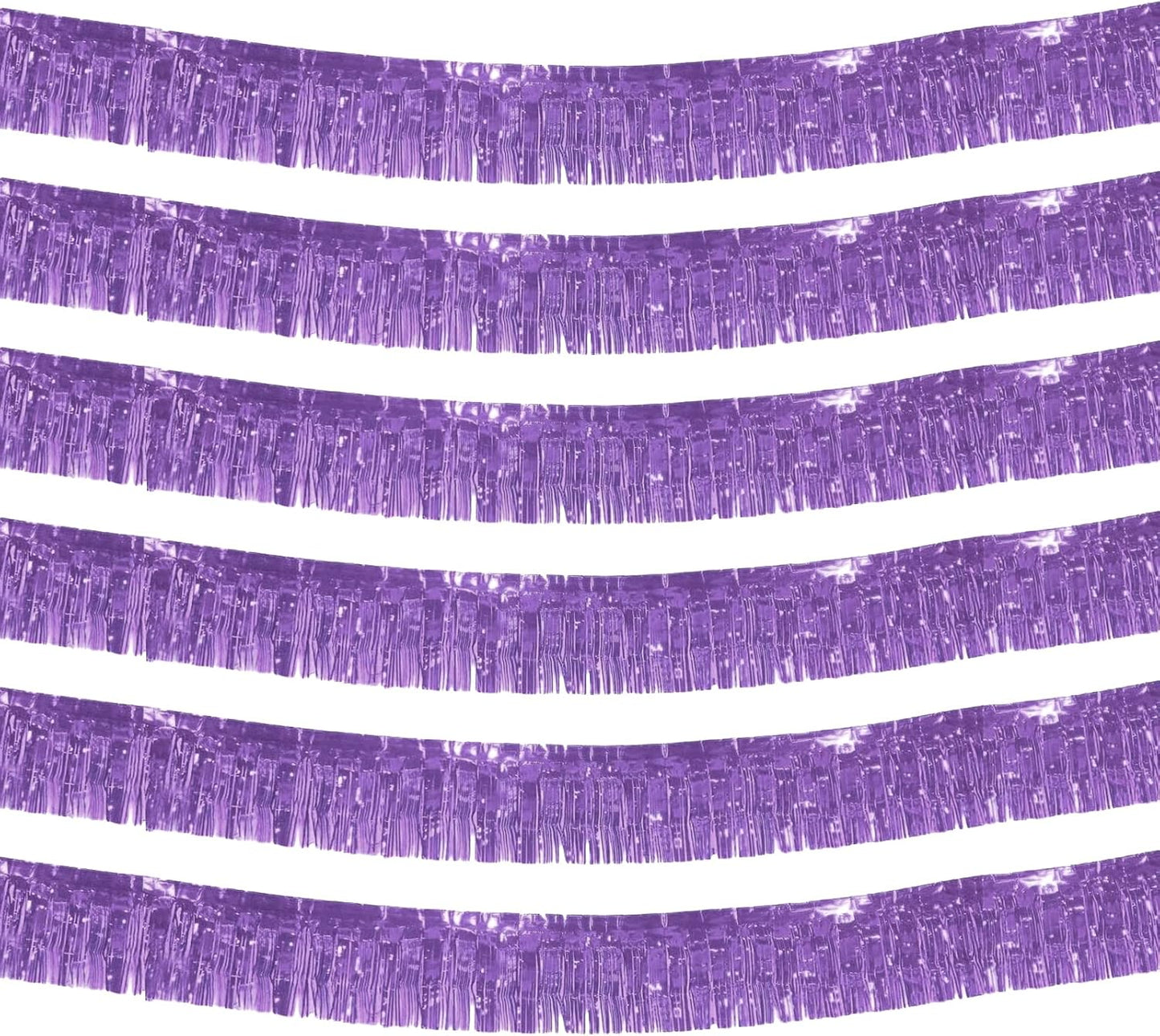 6 Pack 10 Feet Foil Fringe Garland Metallic Tinsel Streamers Banner Wall Hanging Backdrop Banner for Parade Floats, Thanksgiving, Christmas, Birthday, Halloween Party Decorations(Light Purple)