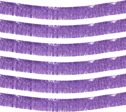 6 Pack 10 Feet Foil Fringe Garland Metallic Tinsel Streamers Banner Wall Hanging Backdrop Banner for Parade Floats, Thanksgiving, Christmas, Birthday, Halloween Party Decorations(Light Purple)