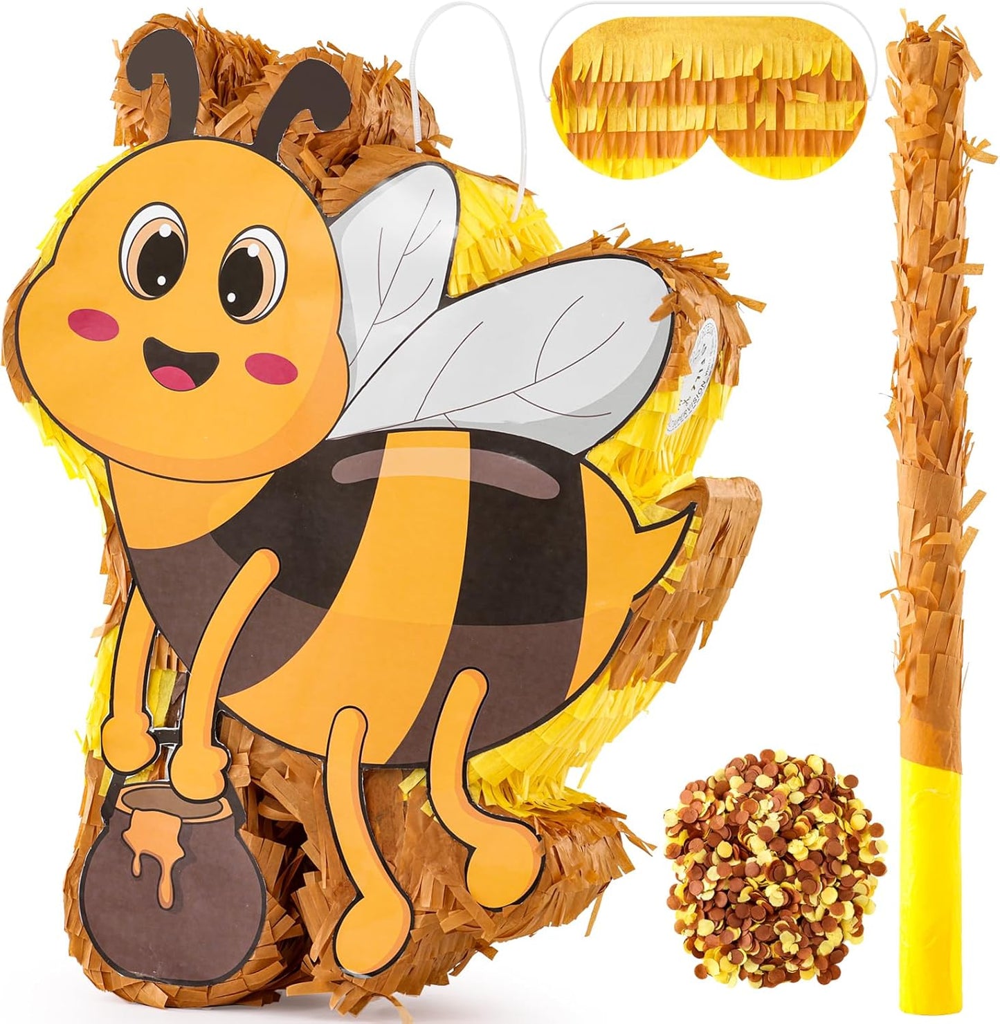 VINTS Bee Piñata Large Kids Bee Piñata with Blindfold Stick Confetti for Bee Themed Party Girl Boy Birthday Party Decoration(15.7×12.5×3.5in)